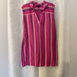 Tommy Hilfiger Pink Purple and Orange Striped Madras Linen Dress